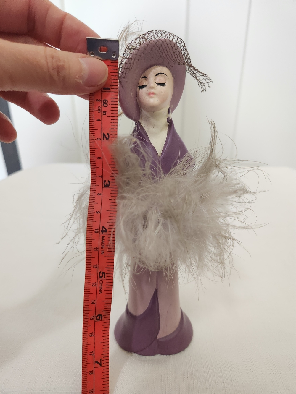 Vintage Enesco Lavender and Feathered Lady Figurine - Picture 8 of 8